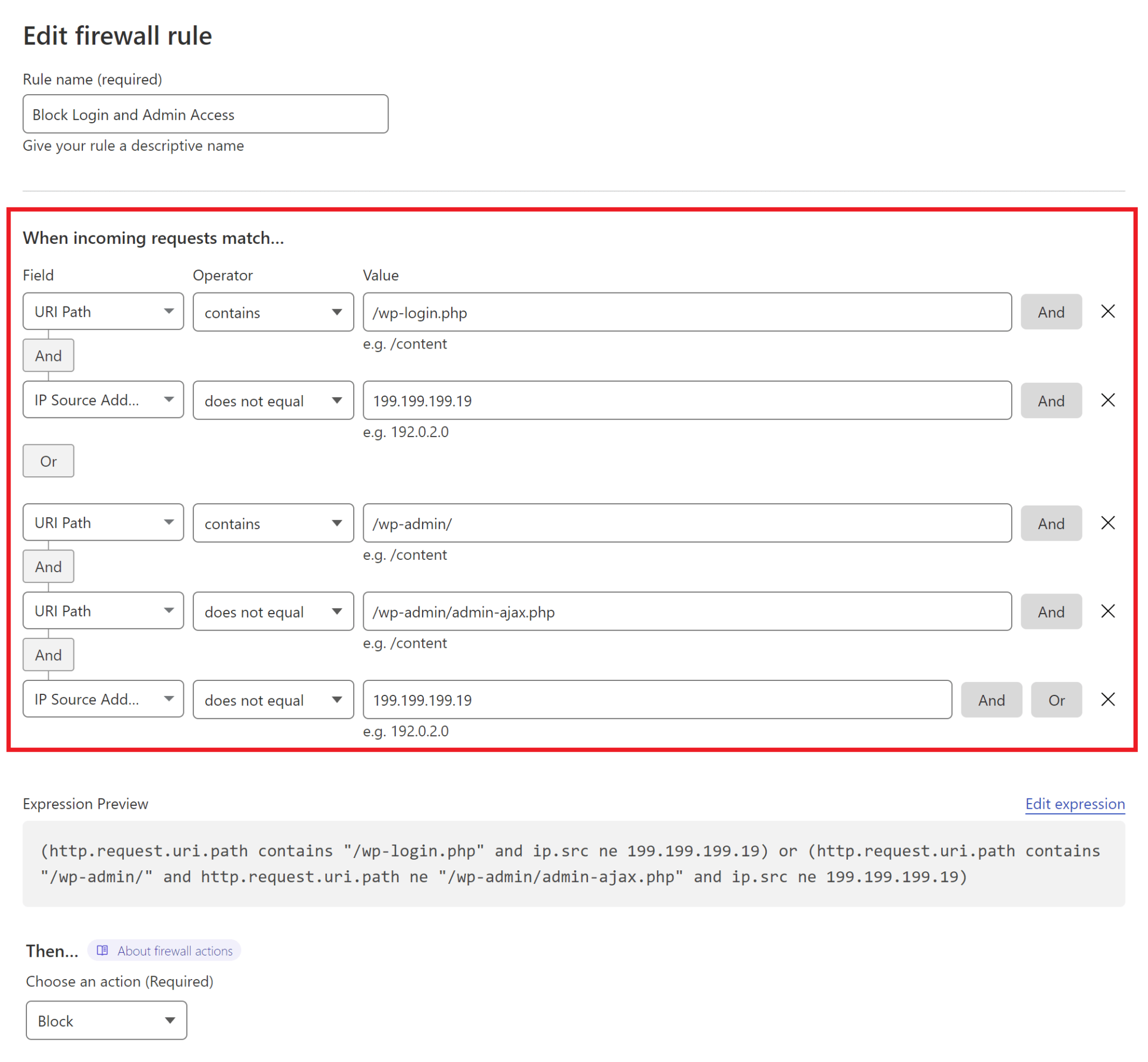 Cloudflare firewall rules настройка